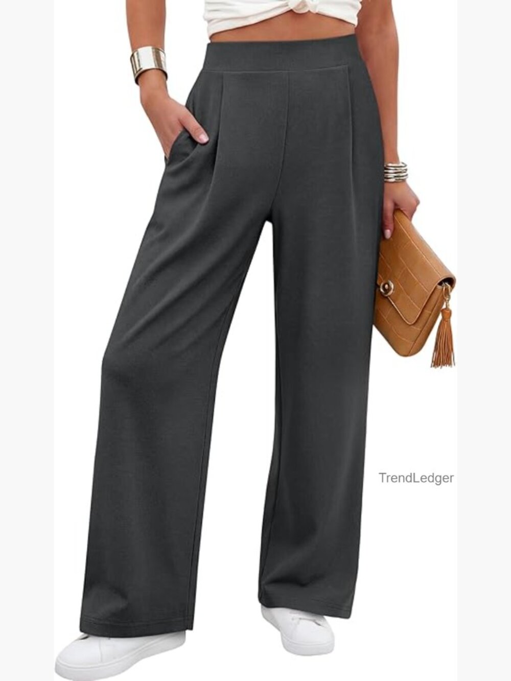 Wide Leg Waffle Knit Pull On Work Pants Trousers Business Casual Stretchy